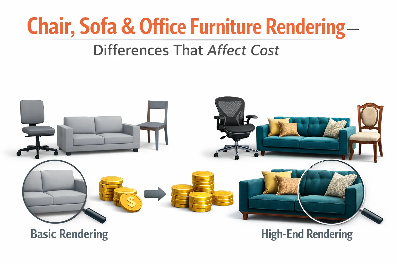 Chair, Sofa & Office Furniture Rendering-Differences That Affect Cost