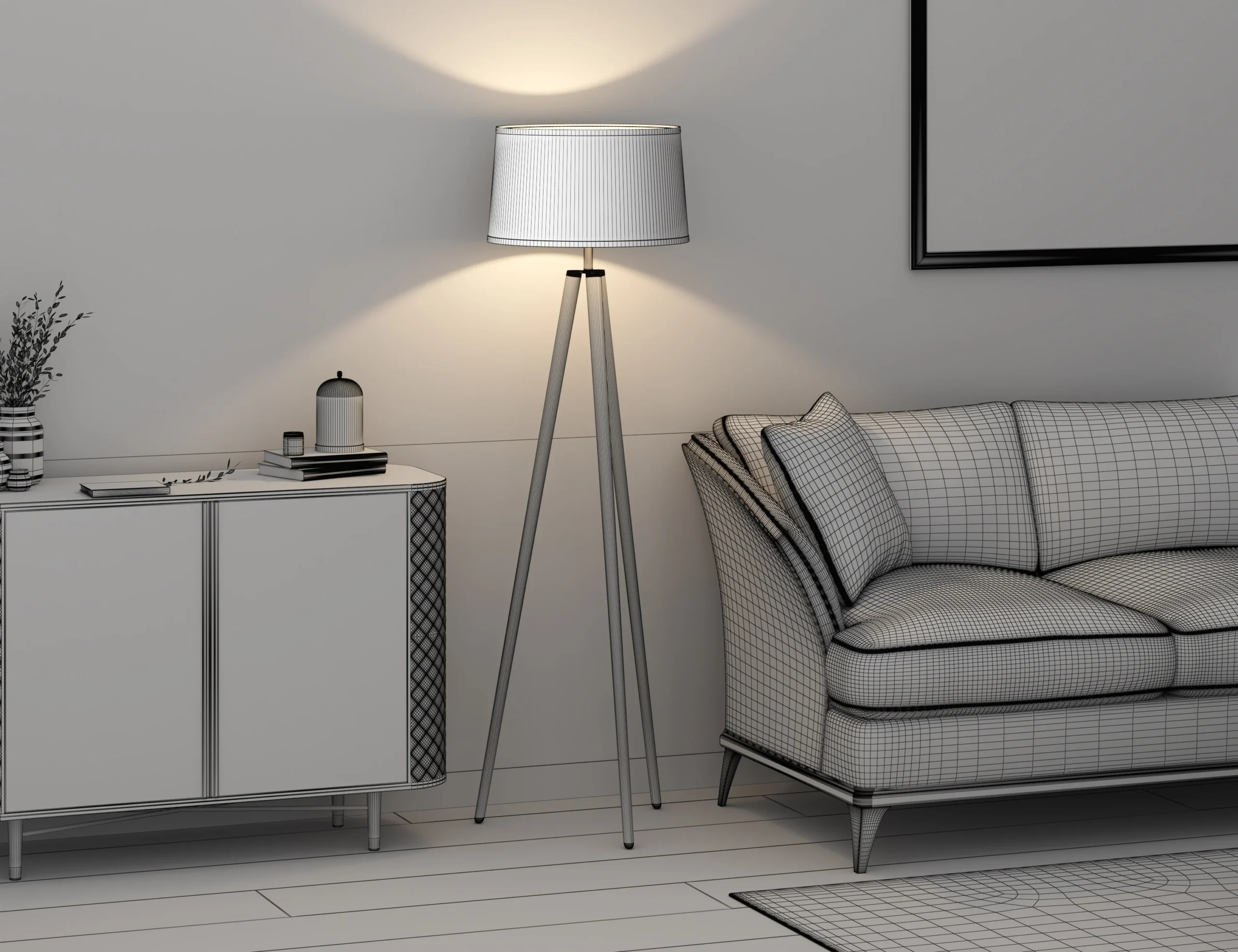 01_Modern_Floor Lamp_Cozy_Angle_Wireframe
